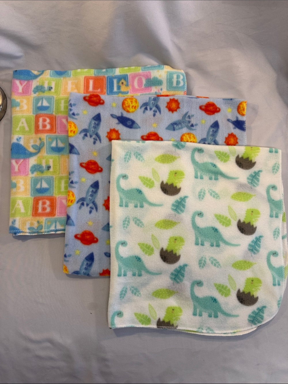 Plush NWOT Baby fleecy blanket set - Multicolor Dino, Rocket & ABC Prints